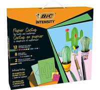 BIC Kit Intensity Kit Cactus en papier avec 12 feutres de coloriage, 8 feutres fins, 2 feutres indélébiles métalliques, 22 feuilles imprimées prédécoupées - Couleurs assorties, Set de 44 pièces
