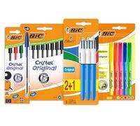 BIC Kit Les Essentiels , 3 Stylos 4 Couleurs, 5 Highlighter Surligneurs, 14 Cristal Original Stylos-Bille, Lot de 22 produits