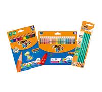 BIC Kit Rentrée des Classes - 18 Feutres de Coloriage Kid Couleur + 18 Crayons de Couleur Kids Evolution + 8 Crayons à Papier HB Original avec Gomme Intégrée, Lot de 3