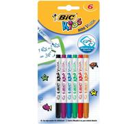 BIC Lot de 10 Blisters de 6 Feutres effaçable A SEC Kids MINI VELLEDA Pte Ogive Moy. Assorti fantaisie