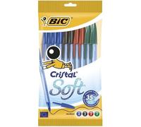 BIC® - Lot de 10 Stylos à bille Cristal® Soft - Noir, bleu, rouge et vert