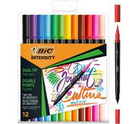 BIC Intensity feutre d'écriture Double Pointe et Corps Noir Mat - Couleurs assorties, Pochette de 12