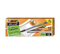 BIC Lot de 12 porte-mines extra lisses avec gommes, pointe moyenne (0,7 mm), lot de 12, 2 crayons parfaits pour les tests normalisés avec une écriture foncée qui s'efface proprement