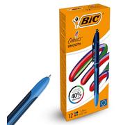 BIC Lot de 12 stylos à encre lisse 4 couleurs rétractables avec quatre encres vives assorties pour l'école, le bureau et le codage couleur