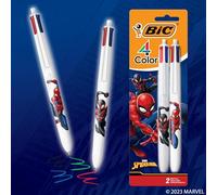 BIC Lot de 2 stylos à bille rétractables 4 couleurs avec motif Spider-Man Marvel et pointe de 1,0 mm, encre assortie