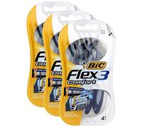 BIC Lot de 3 Blisters 4 Rasoirs Flex 3 Comfort à 3 lames mobiles Tête pivot + Bande lubrifiante