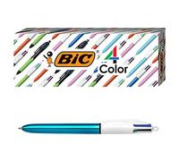 BIC Lot de 3 stylos à bille avec grip 4 couleurs, corps bleu, pointe moyenne (1 mm), encres assorties