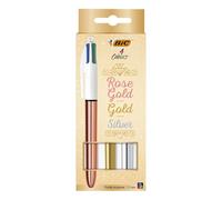 BIC Stylos à bille Pick Gold et Silver – Lot de 3 – 4 couleurs