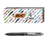 BIC Lot de 3 stylos à bille professionnels 4 couleurs, corps noir, pointe moyenne (1 mm), encres assorties,