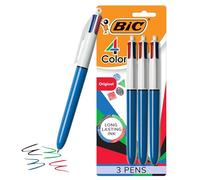 BIC Lot de 3 stylos à bille rétractables originaux 4 couleurs, pointe moyenne (1 mm), stylo à bille rétractable avec encre longue durée