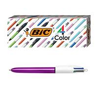 BIC Lot de 3 stylos à bille Shine 4 couleurs, corps violet, pointe moyenne (1 mm), encres assorties