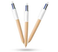 BIC Lot de 3 stylos à effet bois 4 couleurs rétractables multicolores avec quatre encres vives assorties pour l'école, le bureau et le codage couleur