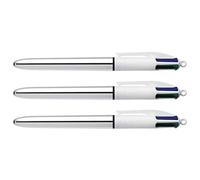 BIC Lot de 3 Stylos bille 4 COLOURS SHINE Argent Pte Moy. 4 Couleurs classiques