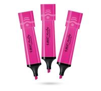BIC Lot de 3 surligneurs plats en plastique avec encre fluo rose fluo pour des notes lisses et précises, idéal pour l'école et le bureau