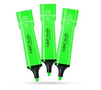 BIC Lot de 3 surligneurs plats en plastique avec encre fluorescente verte fluo pour des notes lisses et des surligneurs précis, idéal pour l'école et le bureau