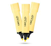 BIC Lot de 3 surligneurs plats en plastique avec encre jaune pastel pour des notes lisses et précises, idéal pour l'école et le bureau