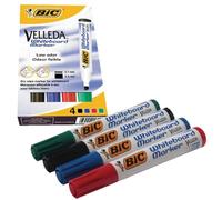 BIC® Lot de 4 marqueurs Ecololutions® Velleda® 1751 - Jetables - Pointe biseautée - 3,7-5,5 mm - Couleur de l'encre : 4 pièces assorties (4 pièces), vous recevrez 1 paquet de 4