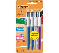 Bic 4 Couleurs Multicolores Stylos-Bille Rétractables Tout-en-Un, Quatre Couleurs d'Encre, Pointe Moyenne 1,0mm, Pack de 4, Fûts Originaux et Brillants