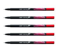 Bic Lot De 5 Stylos Feutre Fineliner Intensity Pointe Bagu¿E Métal Fine 0,4mm Rouge