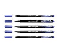 BIC Lot de 5 Stylos feutre Fineliner Intensity pointe baguée métal fine 0,4mm bleu