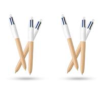 BIC Lot de 6 stylos à effet bois 4 couleurs rétractables multicolores avec quatre encres vives assorties pour l'école, le bureau et le codage couleur