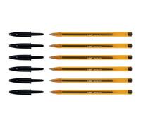 Bic Lot De 6 Stylos Bille Cristal Fine Pointe Fine Noir