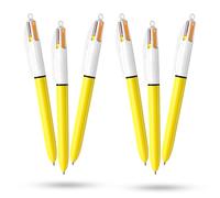 BIC Lot de 6 stylos solaires rétractables 4 couleurs Jaune Soleil Couleur baril Stylo multicolore avec quatre encres vives assorties Stylos multicolores tout-en-un pour l'école, le bureau et le code