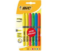 BIC® - Lot de 6 Surligneurs Brite Liner - Plastique - Jaune, rose, vert, bleu et orange