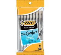 BIC - Lot de 8 stylos à bille Round Stic Grip Xtra Comfort, pointe moyenne (1,2 mm), encre noire