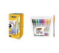 BIC M10 Original Stylos-Bille Rétractables Pointe Moyenne (1,0 mm) Couleurs Fantaisie - Boîte de 50 & Cristal Multicolour Stylos-Bille (Pointe Large (1,6 mm) - Pochette de 15