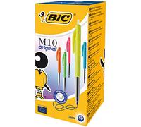 BIC M10 Original Stylos-Bille Rétractables Pointe Moyenne (1,0 mm) Couleurs Fantaisie - Encre Bleue, Boîte de 50