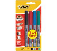 BIC Marqueurs permanents Marking Pocket – Noir/Bleu/Rouge/Vert – Lot 3+1 gratuit