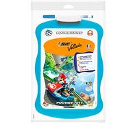 BIC Mario Kart Velleda Ardoise Ecolier Double Face Effaçable à Sec (20x31 cm) avec Feutre Effaçable à Sec et Effacette - Bleu, Lot de 1