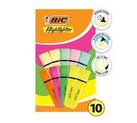 BIC Marking Surligneurs à pointe biseautée et Longue Durée pour Usage Scolaire et Professionnel (1.2 mm-4.6 mm) - Couleurs Assorties Néon et Pastel, Boîte de 10