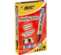 BIC Marqueurs permanents MARKING 2300 – étui de 4 – pointe biseautée large N/B/R/V