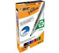 BIC Velleda 1701 ECOlutions Feutres pour Tableau Blanc Effaçables à Sec à Pointe Conique Large 1,5 mm - Marqueurs Couleurs Assorties, Etui Carton de 4