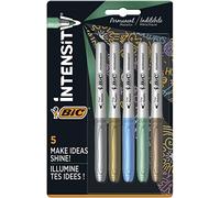 BIC Marqueurs permanents métalliques - Lot de 5 - Variété de couleurs métalliques - Pour surfaces sombres et claires - Faible odeur (modèle assorti)