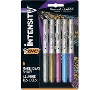 BIC Marqueurs permanents métalliques - Lot de 5 - Variété de couleurs métalliques - Pour surfaces sombres et claires - Faible odeur (modèle assorti)