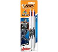 BIC Marvel Avengers Lot de 2 stylos à bille rétractables 4 couleurs | Thème Marvel Avengers avec Thor et Black Panther | Couleurs assorties : noir, bleu, rouge, vert