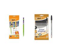BIC Matic Fun Porte Mines 0,7 mm HB avec Gomme - Couleurs Assorties, Pochette Format Spécial de 10 & Cristal Original - Stylos-Bille Pointe Moyenne - Certifiés NF Environnement - Noir