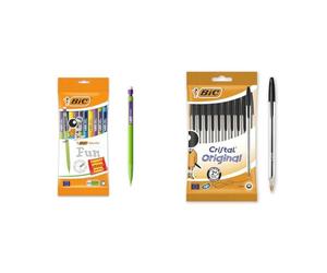 BIC Matic Fun Porte Mines 0,7 mm HB avec Gomme - Couleurs Assorties, Pochette Format Spécial de 10 & Cristal Original - Stylos-Bille Pointe Moyenne - Certifiés NF Environnement - Noir