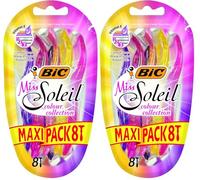 BIC Miss Soleil Colour Collection - 8 Rasoirs Jetables pour Femme à 3 Lames avec Bande Lubrifiante pour un Rasage Doux et Précis (Lot de 2)