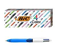 BIC Stylos à bille MMBG3EC-A-AST – Lot de 3, 4 couleurs, grip, pointe 1 mm, corps bleu