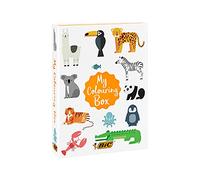 BIC My Colouring Box - Kit de Coloriage avec 12 Feutres/18 Crayons de Couleurs/6 Colles Pailletées, 1 Livre de Coloriage et 36 Autocollants