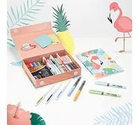 BIC My Stationery Box - 28 Produits d'Ecriture, 10 Feutres/6 Stylos-Bille/4 Surligneurs/1 Ruban Correcteur/5 Marqueurs Permanents, 2 Blocs de Notes Respositionnables et 1 Carnet de Notes A5 Blanc