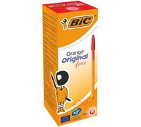 BIC Orange Fine Ballpoint Pens, Fine Point (0.8 mm), Red Ink, Box of 20 - Writin