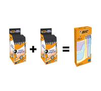 BIC Pack 100 Cristal Original Stylo bille Noir + 12 BIC 4 Couleurs rétractables corps pastel