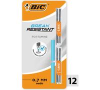 BIC Plumes à crayon 0.7mm résistantes à la casse + gomme blister 12+2pcs