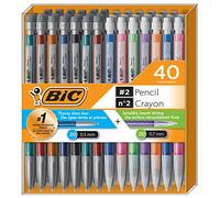 BIC Porte-mine #2 extra lisse, lot de 40, 20 crayons de 0,5 mm avec 20 crayons LED de 0,7 mm, corps de couleurs assorties, pour une utilisation professionnelle au bureau et à l'école.