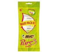BIC PURE 3 LADY RASOIR 3 LAMES BANDE LUBRIFIANTE POCHETTE X 8 MAXIPACK LOT DE 2 G
